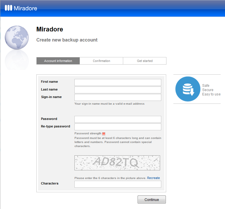 Endpoint backup account creation workflow