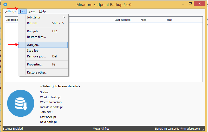 How to add a new backup in Endpoint backup client