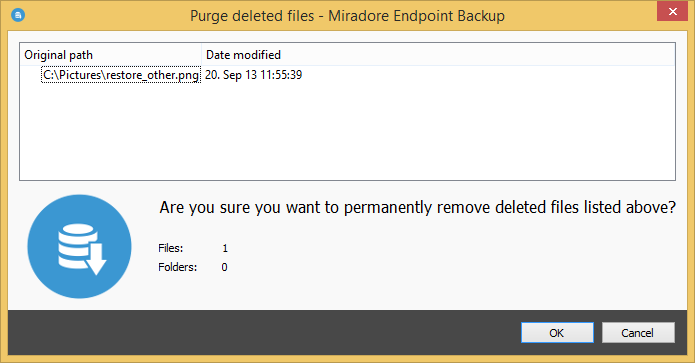 Purge confirmation in Endpoint backup client