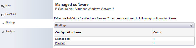 Bindings of the managed software
