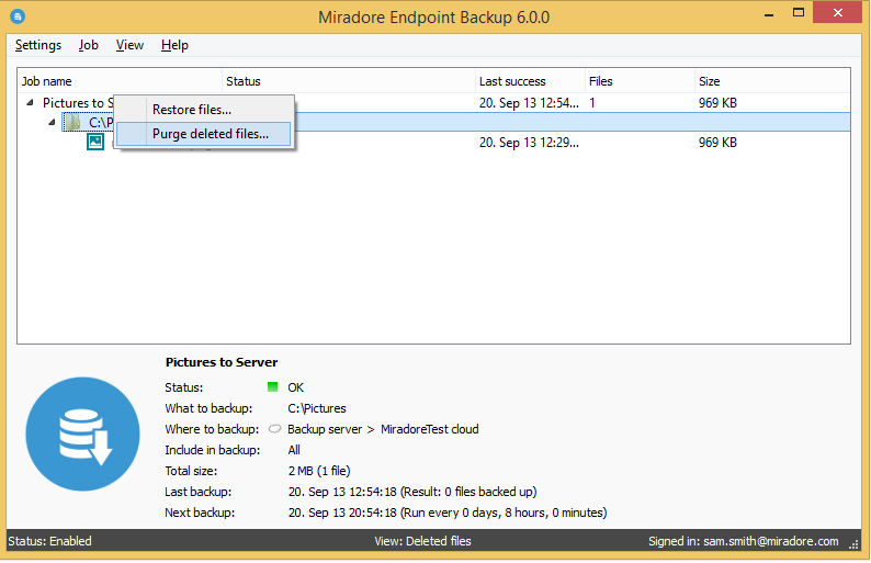 How to purge deleted files in Endpoint backup client