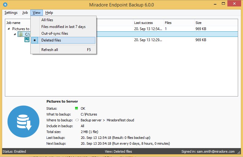 How to see deleted files in Endpoint backup client